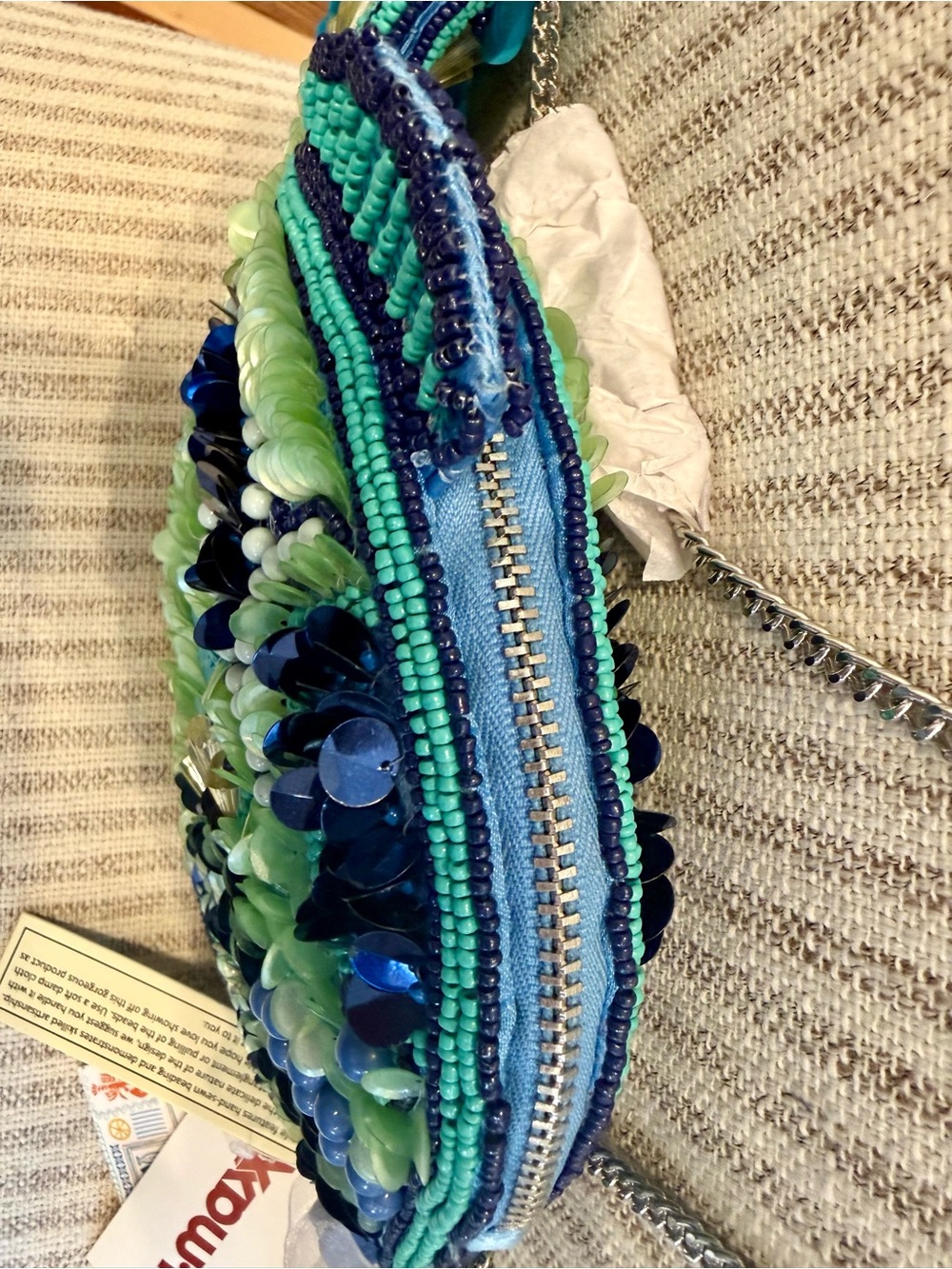 T.J.Maxx Teal, Lime & Navy Embellished Fish Crossbody Bag - Picture 6 of 6